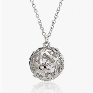 NWT GUESS Floral Daisy Ball Pendant Necklace, Crystal, Silver Tone